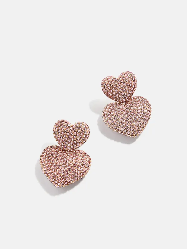 Harley Statement Earrings - Double Pink Pavé Heart Earrings sold by BaubleBar