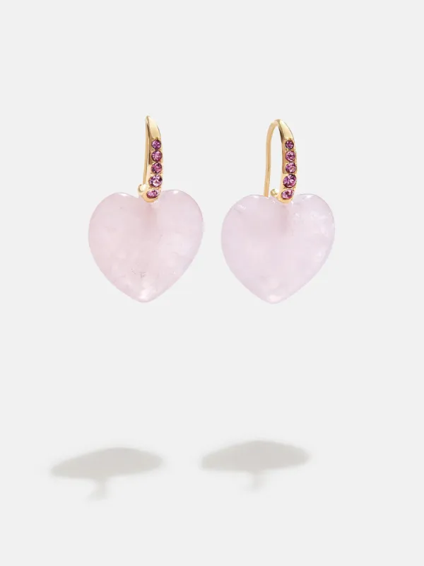 Harper Earrings - Rose Quartz Heart Earrings sold by BaubleBar