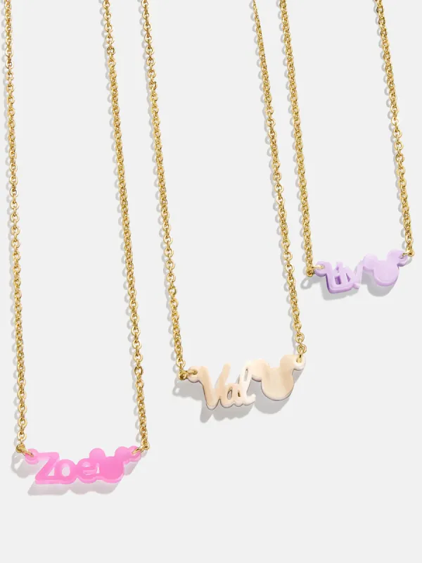 Disney Mickey Mouse Acrylic Custom Nameplate Necklace - Translucent Purple sold by BaubleBar