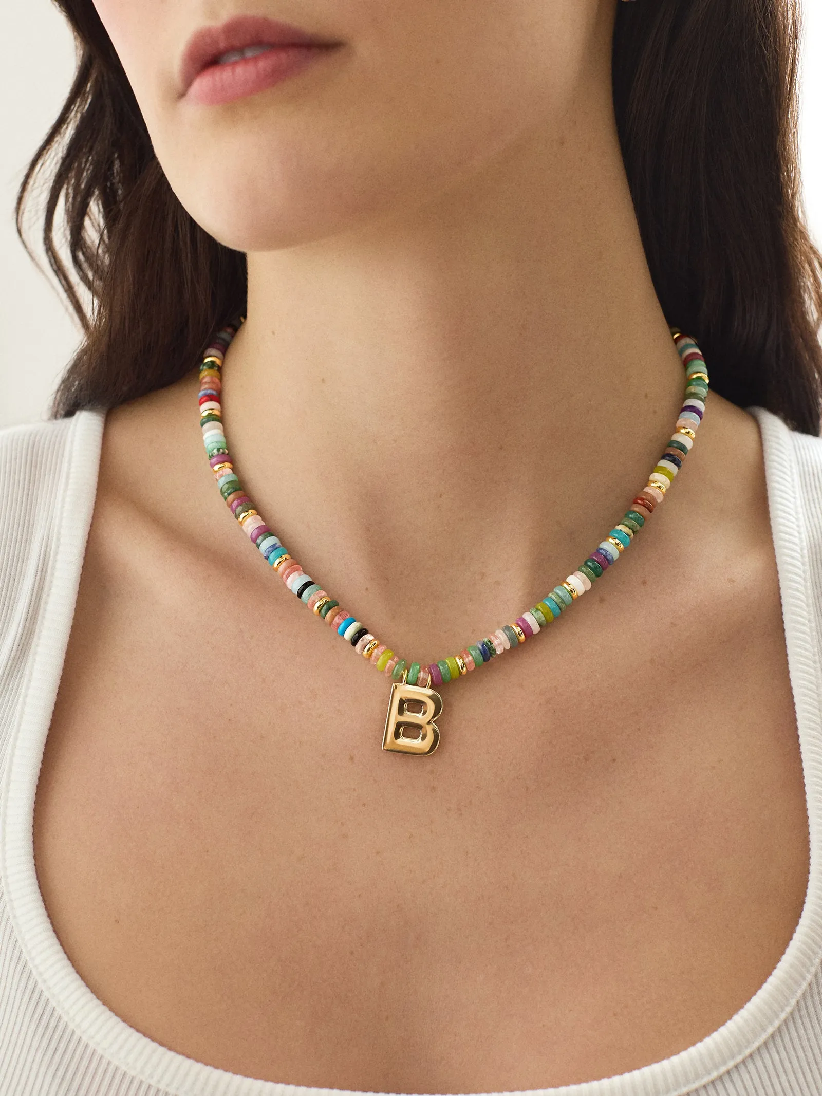 Semi-Precious Block Initial Necklace - Multi/Gold sold by BaubleBar product image thumbnail 2