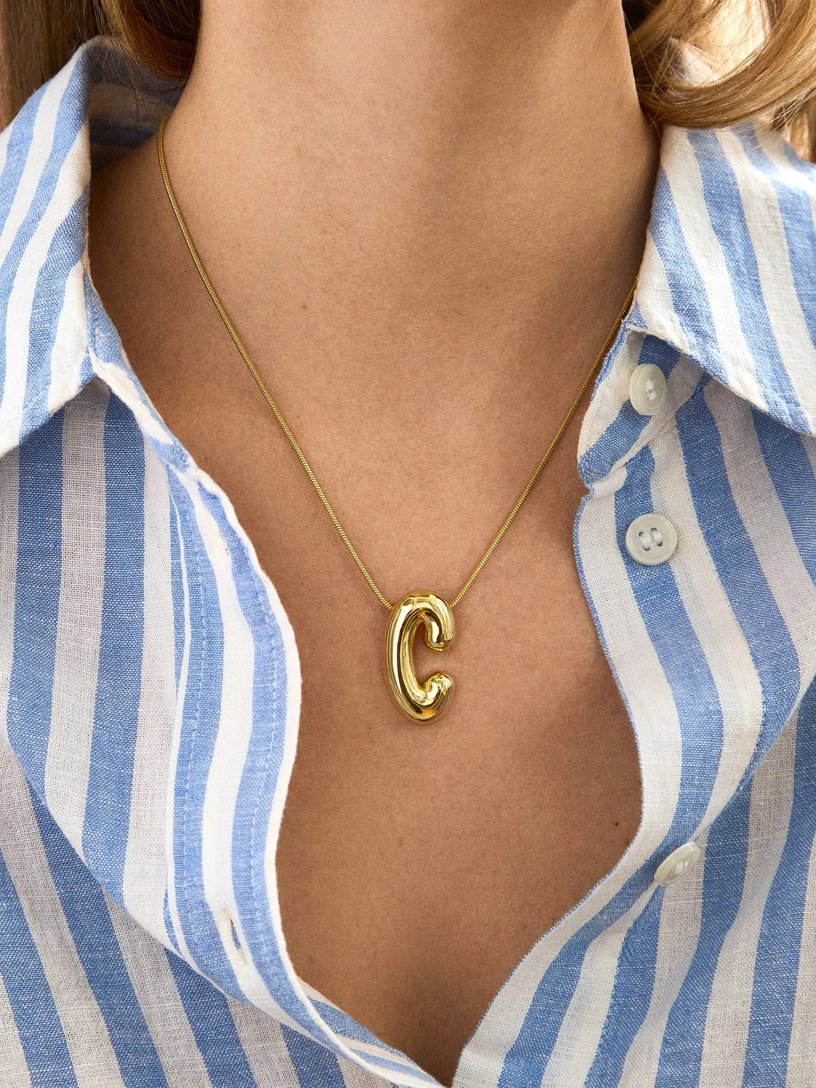 18K Gold Bubble Initial Necklace - 18K Gold Plated Sterling Silver sold by BaubleBar product image thumbnail 2