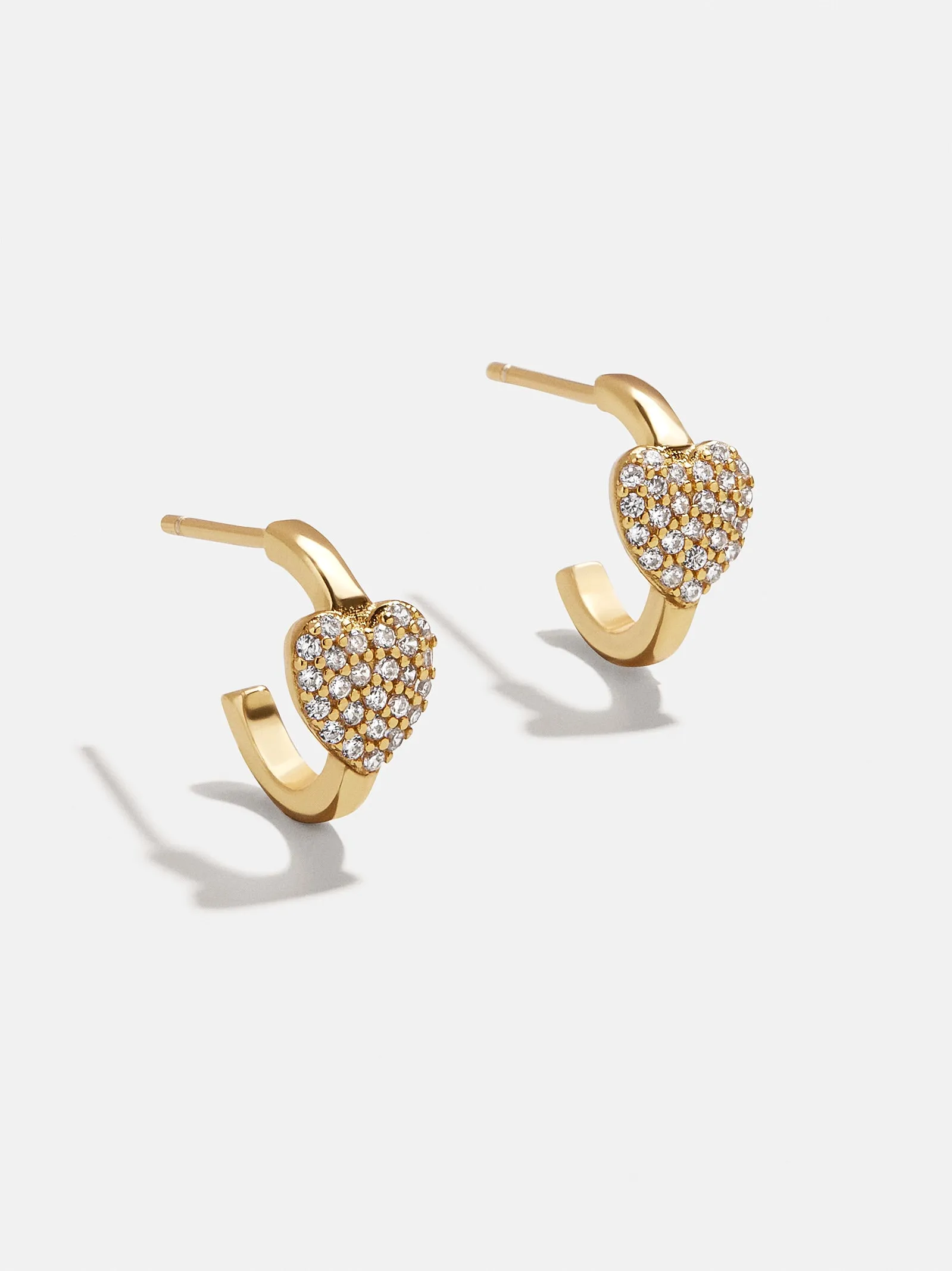 18K Gold Heart Delicate Hoop Earrings - Puffy Pavé Heart sold by BaubleBar
