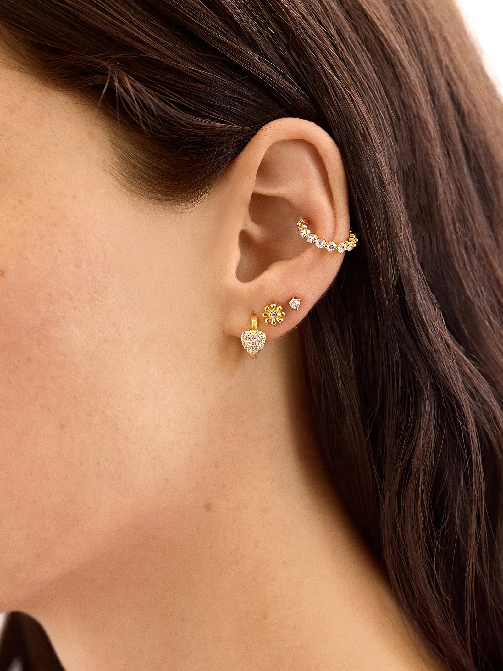 18K Gold Heart Delicate Hoop Earrings - Puffy Pavé Heart sold by BaubleBar product image thumbnail 2