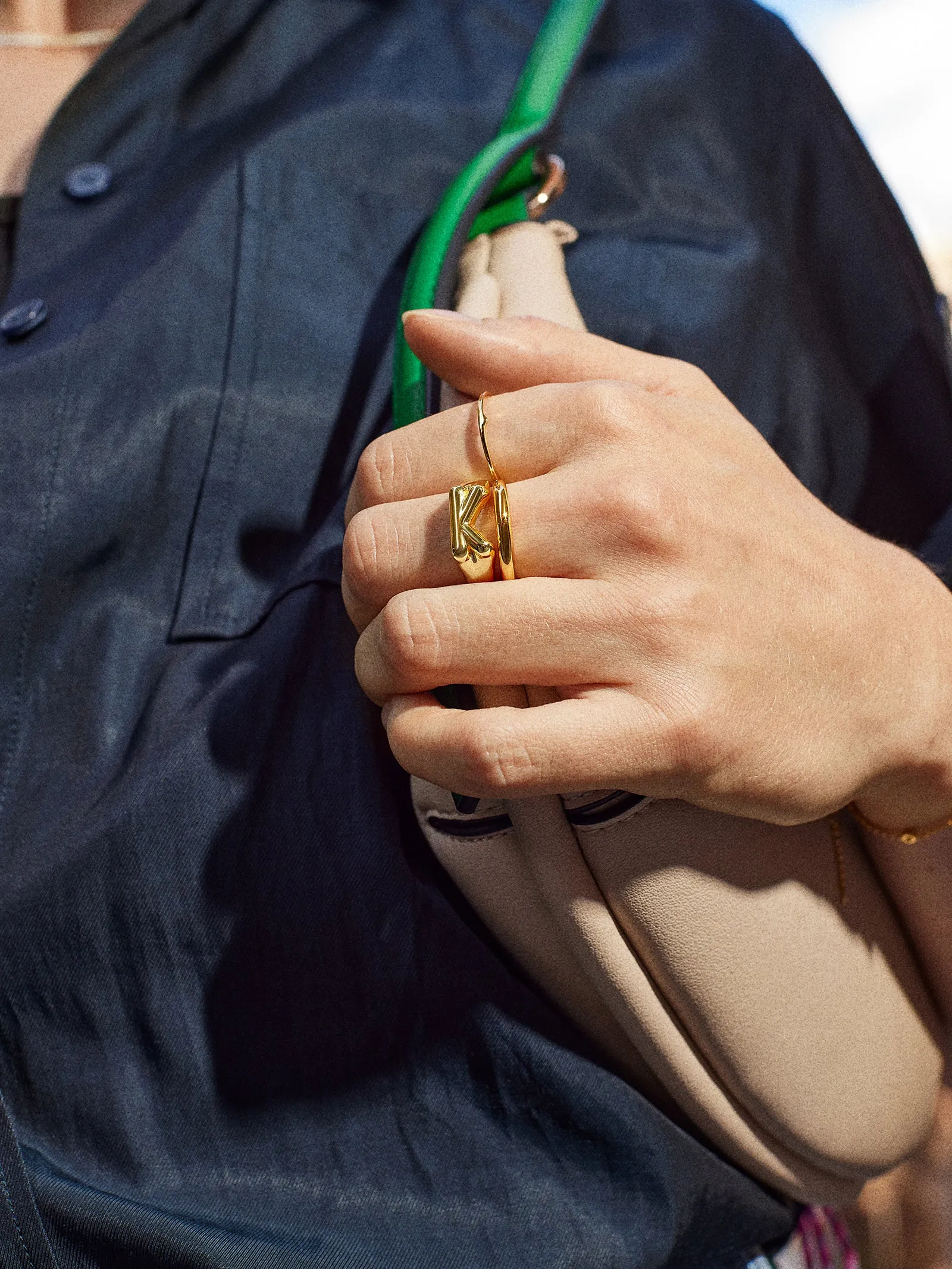 18K Gold Mini Bubble Initial Ring - 18K Gold Plated Sterling Silver sold by BaubleBar product image thumbnail 5