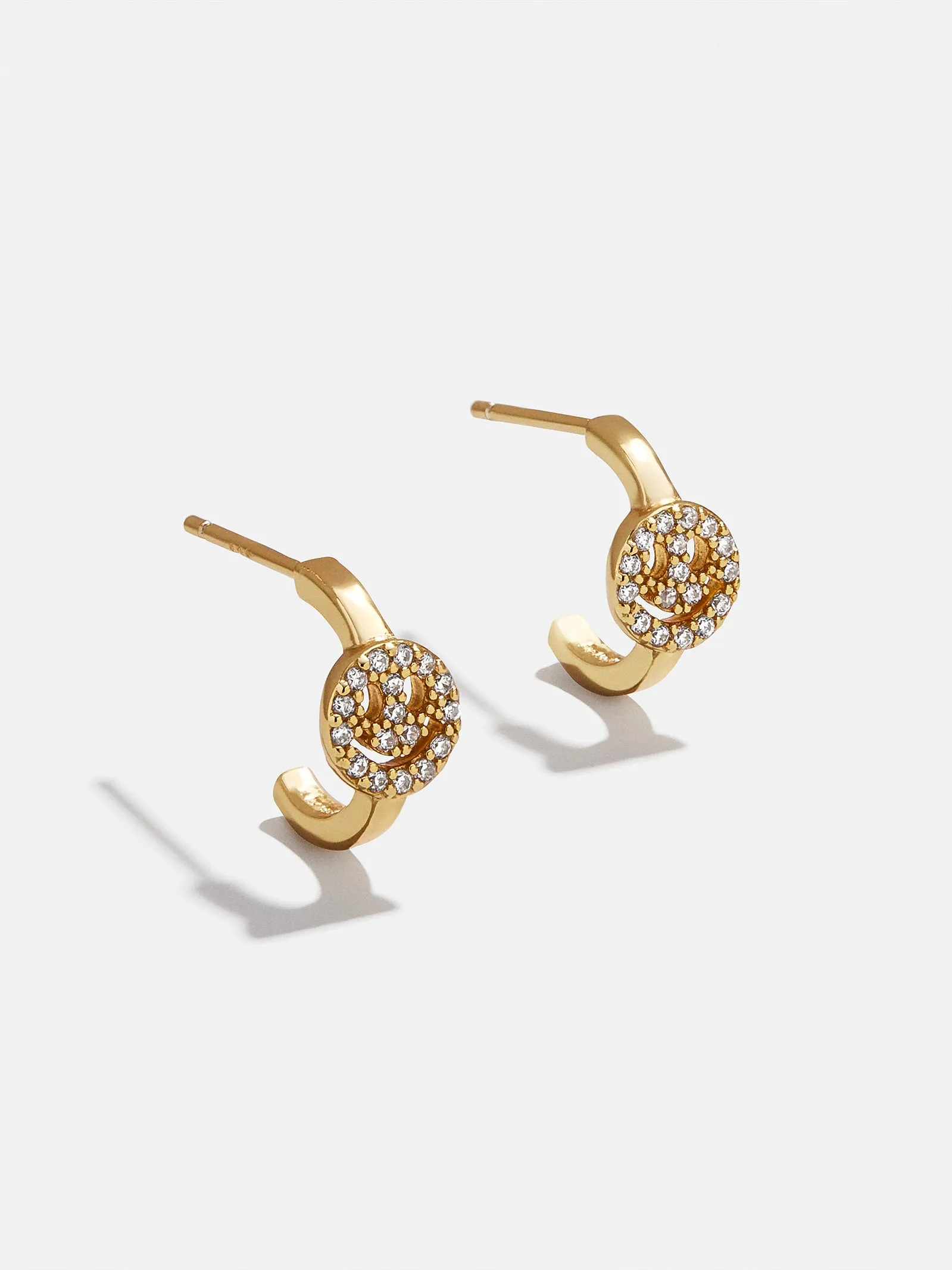 18K Gold Smiley Delicate Hoop Earrings - Pavé Smiley Face sold by BaubleBar