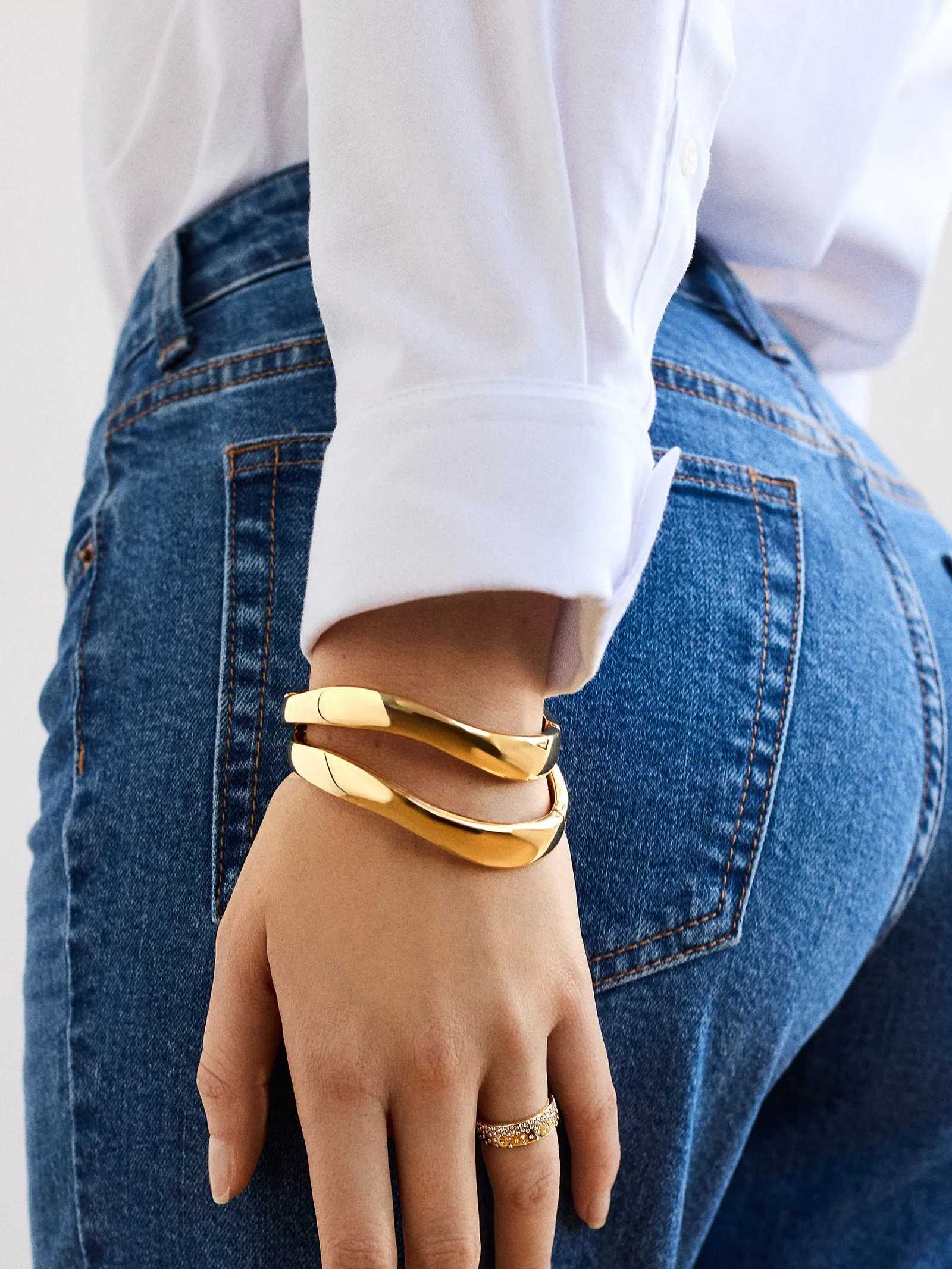 Natalia Wavy Hinge Bangle Set - Gold sold by BaubleBar product image thumbnail 2