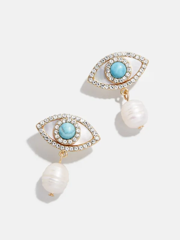 Frida Evil Eye Earrings - White/Blue sold by BaubleBar