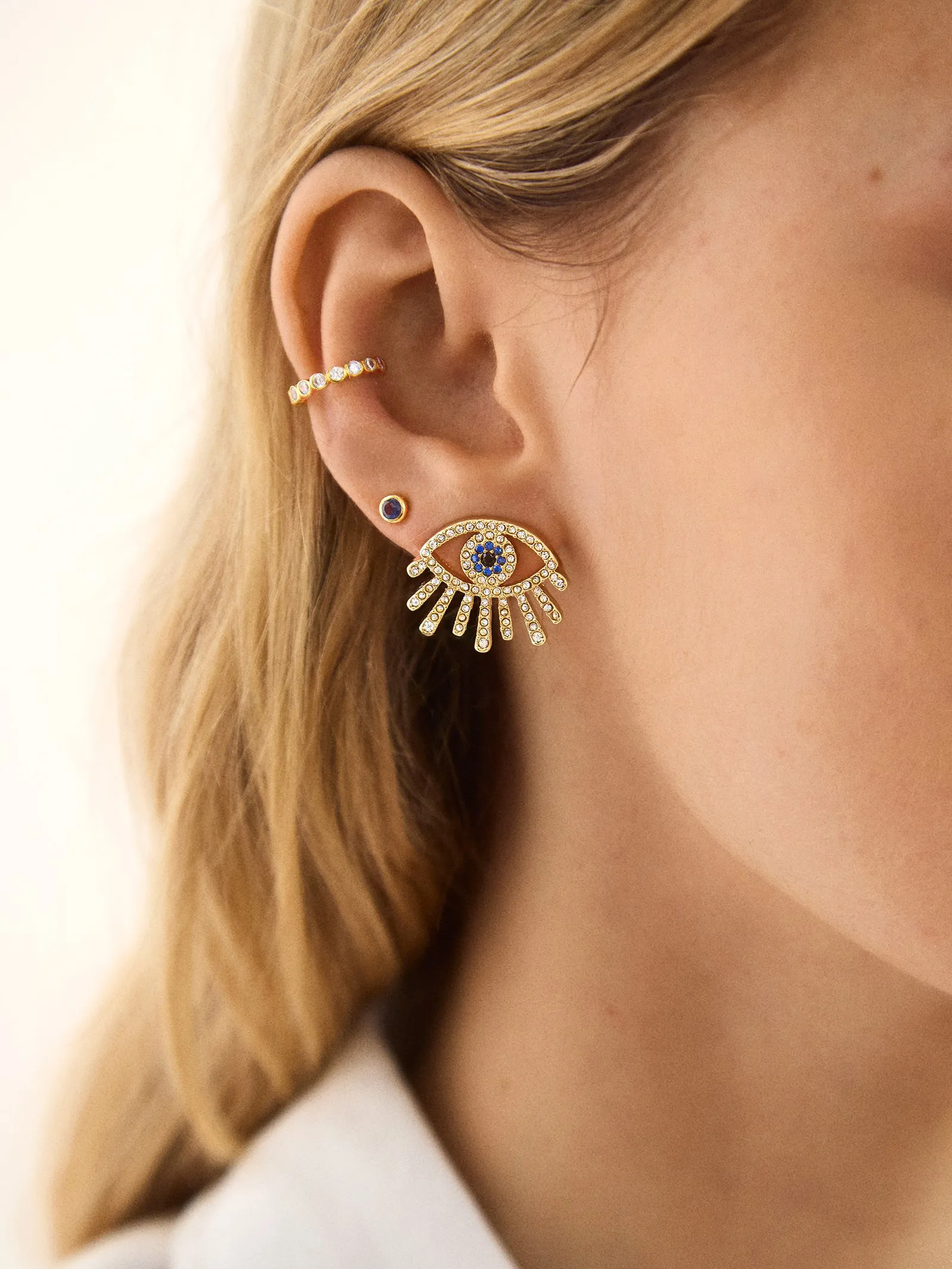 Sohla Evil Eye Earrings - Gold/Blue sold by BaubleBar product image thumbnail 2