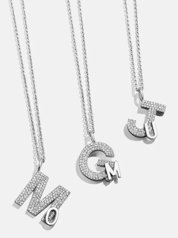 Double Initial Custom Necklace - Pavé/Silver sold by BaubleBar