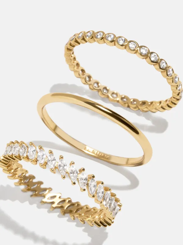 18K Gold Willow Ring Set - Gold/Pavé sold by BaubleBar