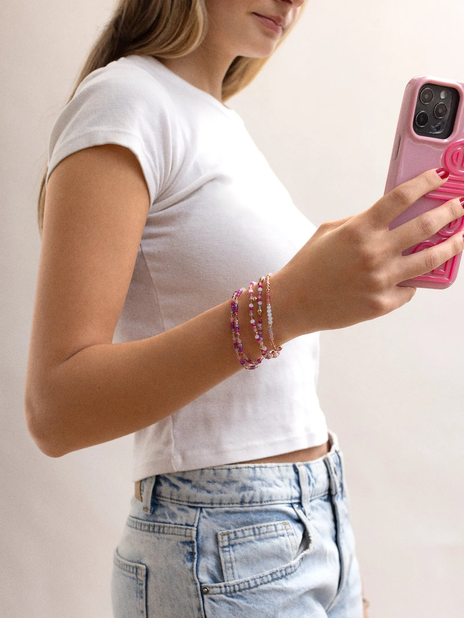 Indya Semi-Precious Layered Bracelet Set - Pink Multi sold by BaubleBar product image thumbnail 2