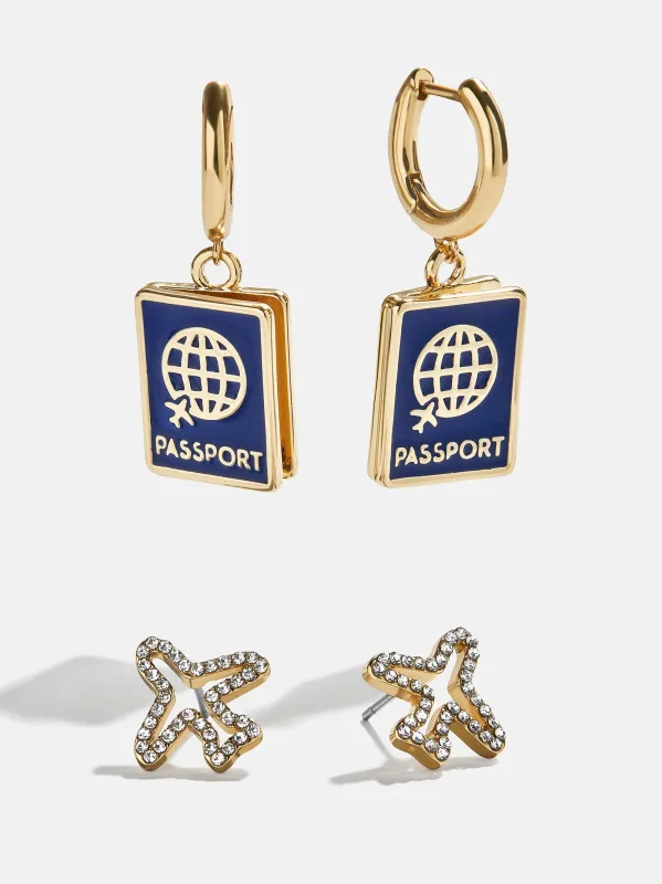 Bon Voyage Earring Set - Passport sold by BaubleBar