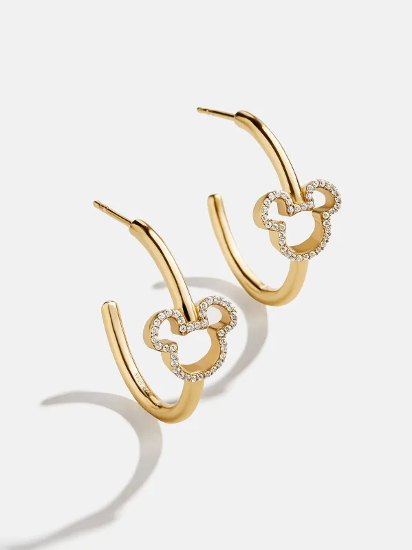 Disney Mickey Mouse 18K Gold Plated Sterling Silver Hoop Earrings - Gold/Pavé sold by BaubleBar