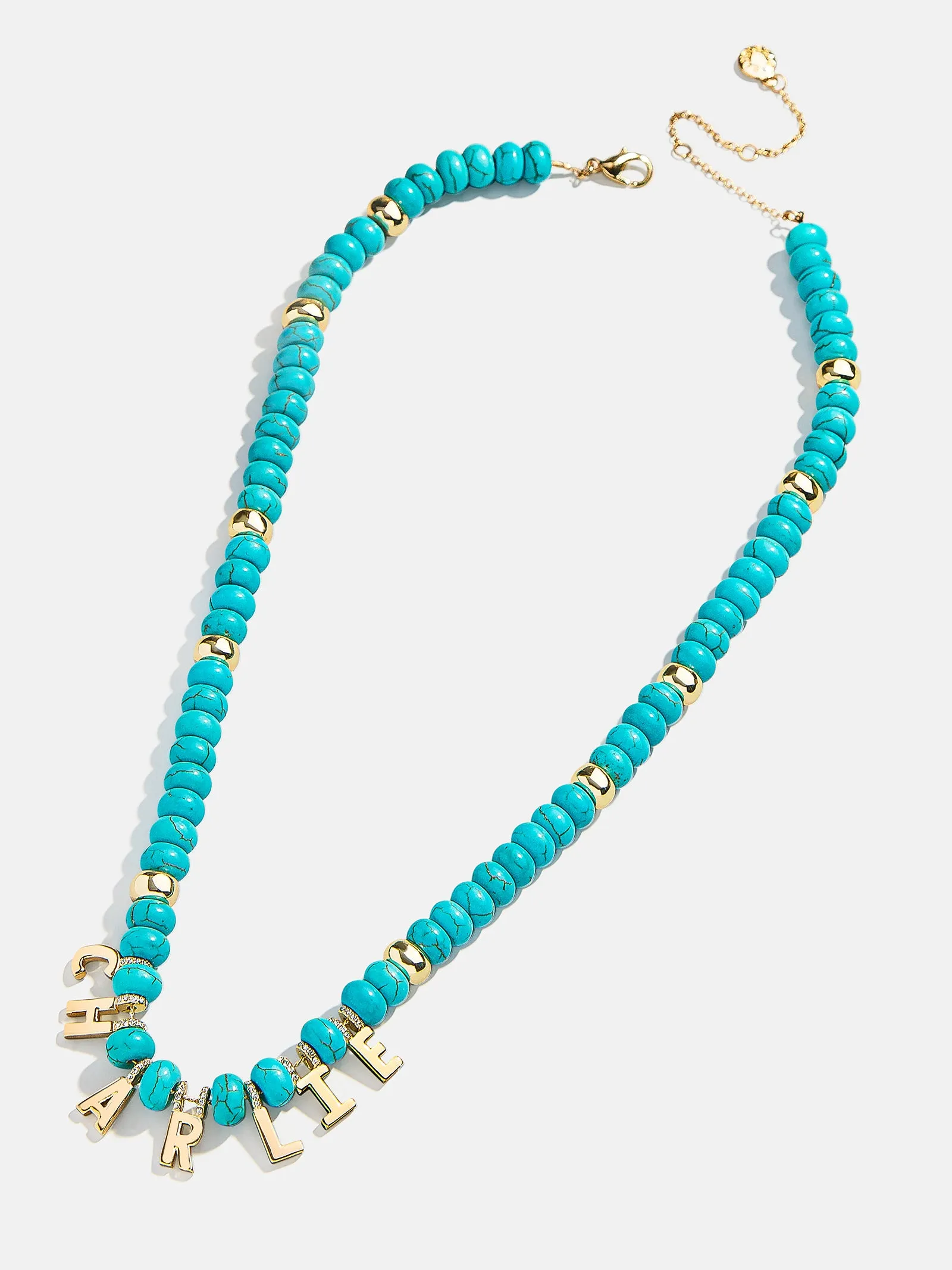 Semi-Precious Gold Custom Nameplate Necklace - Gold/Blue sold by BaubleBar product image thumbnail 3