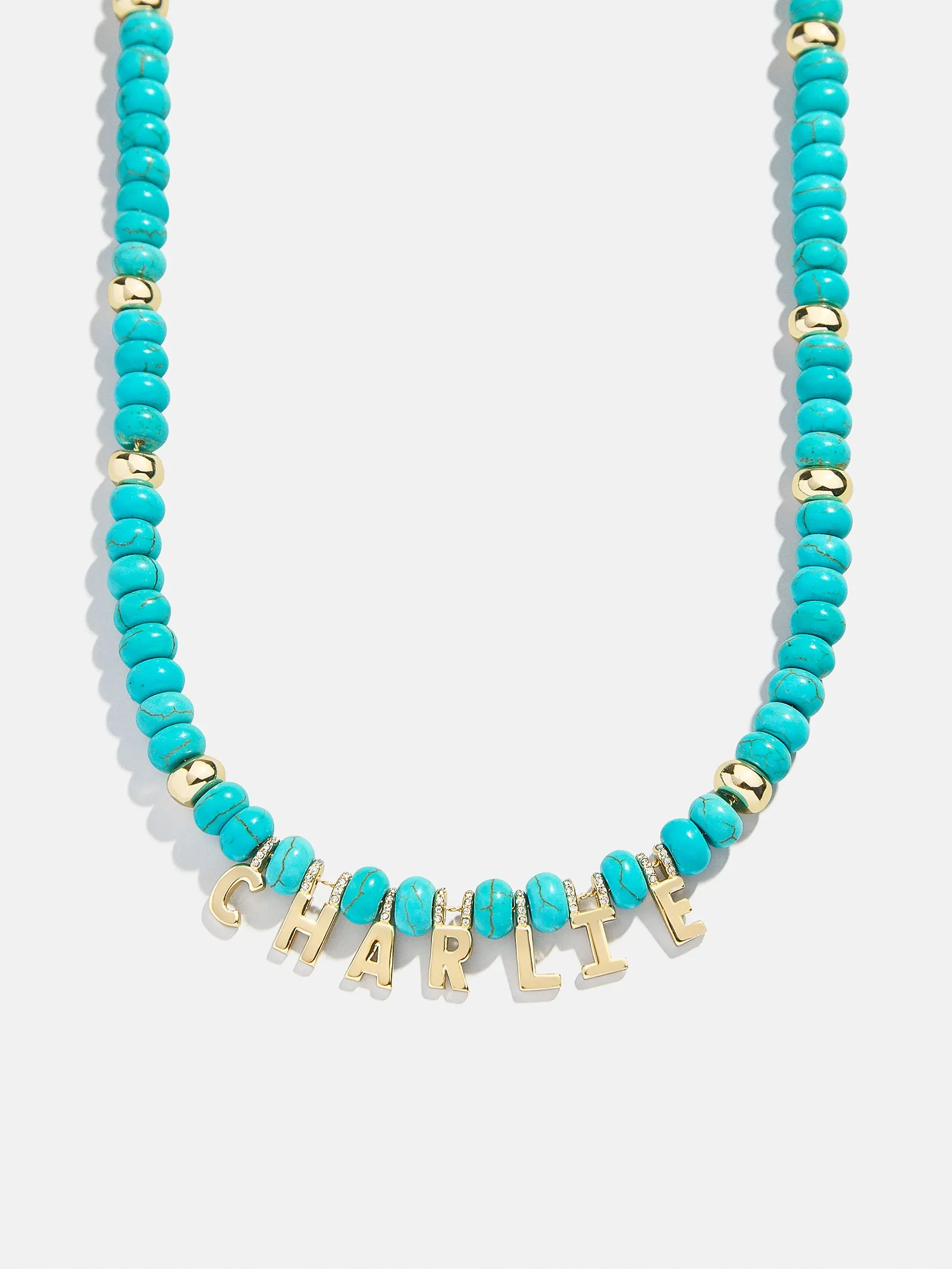 Semi-Precious Gold Custom Nameplate Necklace - Gold/Blue sold by BaubleBar