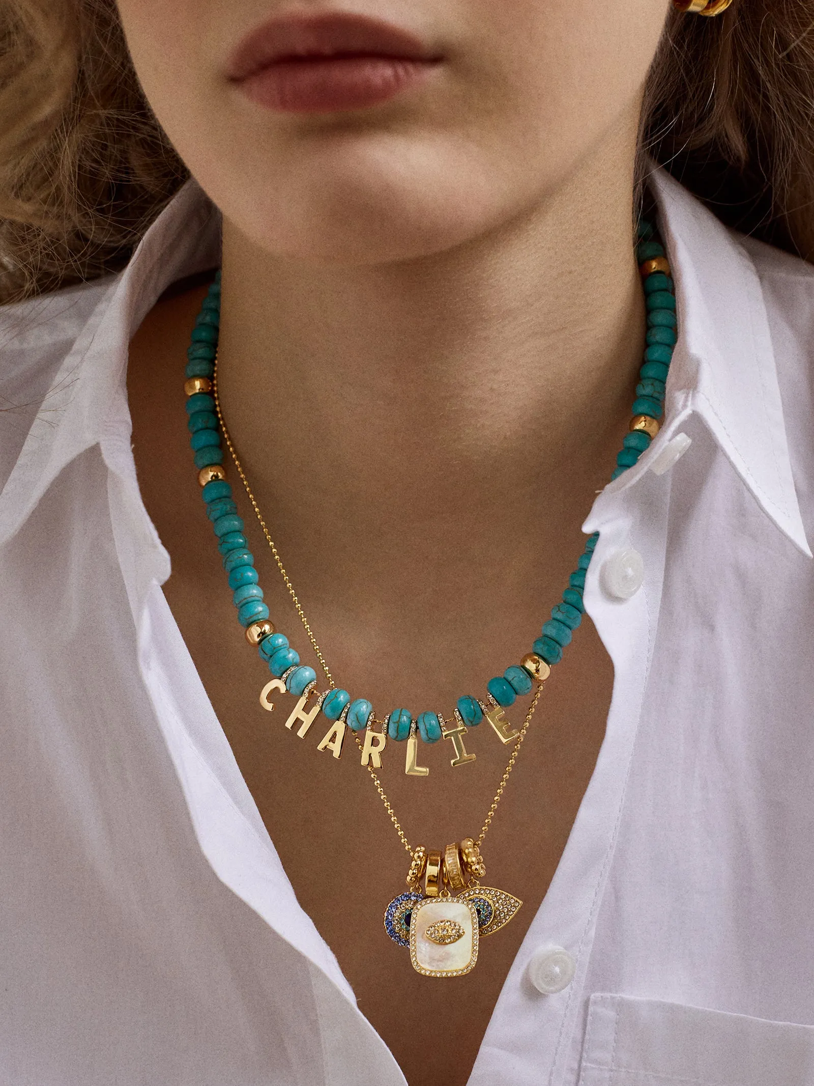 Semi-Precious Gold Custom Nameplate Necklace - Gold/Blue sold by BaubleBar product image thumbnail 2