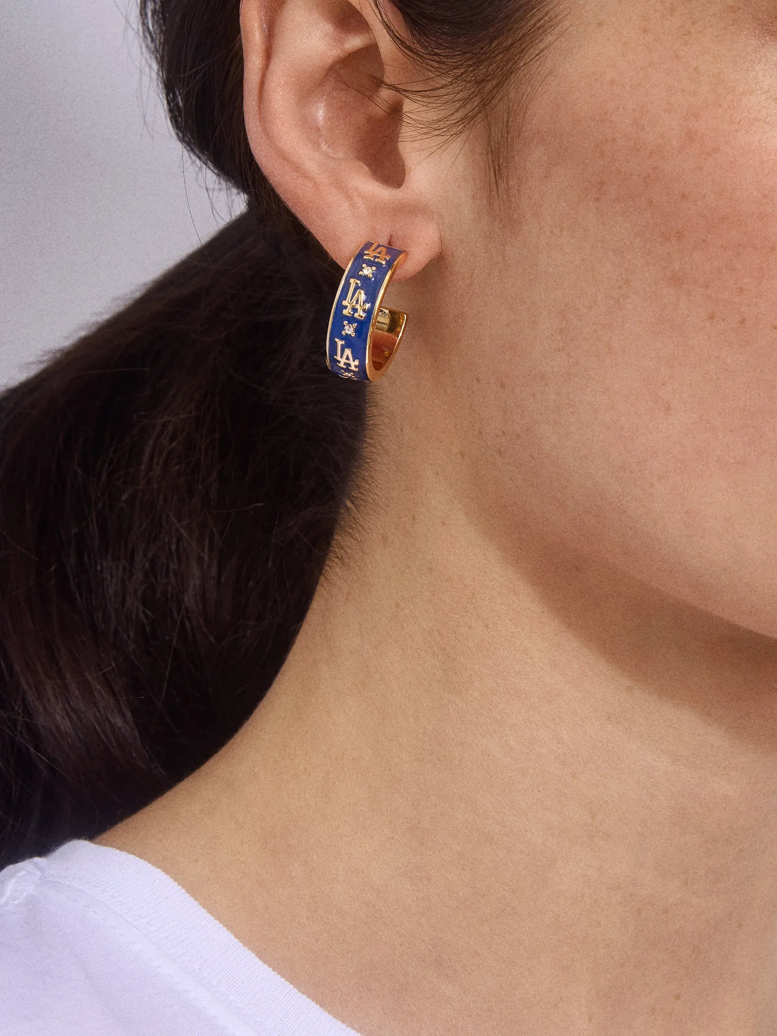 WEAR By Erin Andrews x BaubleBar Los Angeles Dodgers Enamel Hoop Earrings - Los Angeles Dodgers sold by BaubleBar product image thumbnail 2