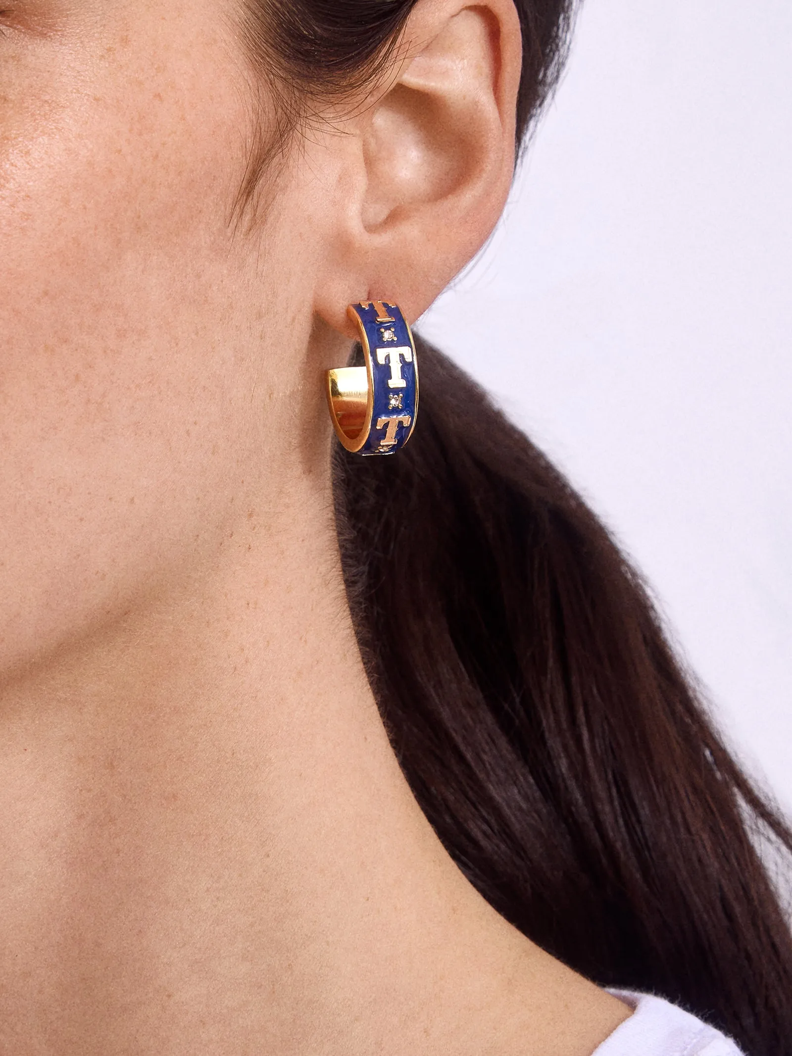 WEAR By Erin Andrews X BaubleBar Texas Rangers Enamel Hoop Earrings - Texas Rangers sold by BaubleBar product image thumbnail 2