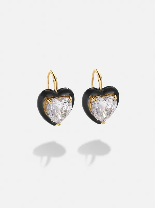 Alma Earrings - Jeweled Black Heart Drop Earrings sold by BaubleBar