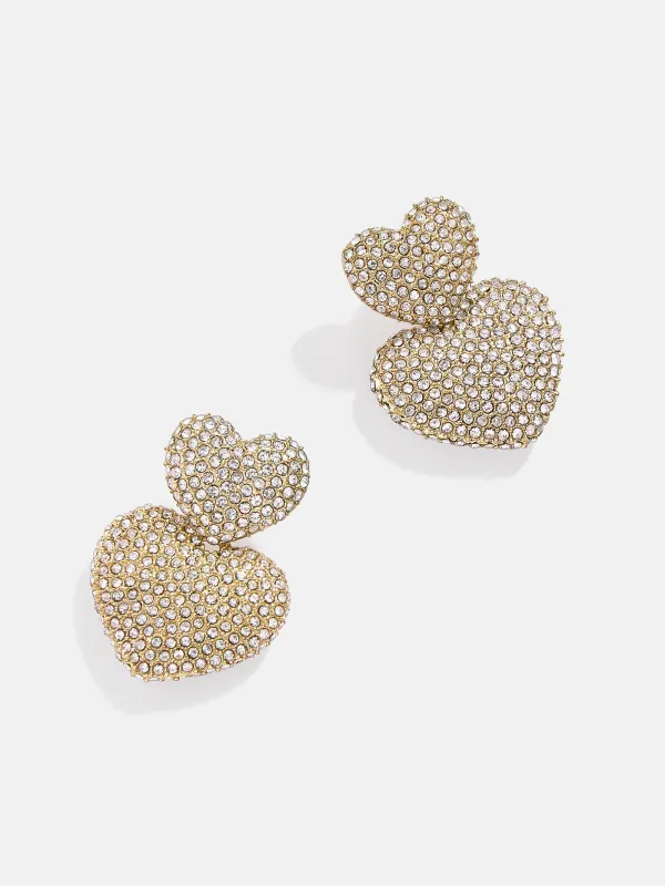 Harley Statement Earrings - Double Pavé Heart Earrings sold by BaubleBar