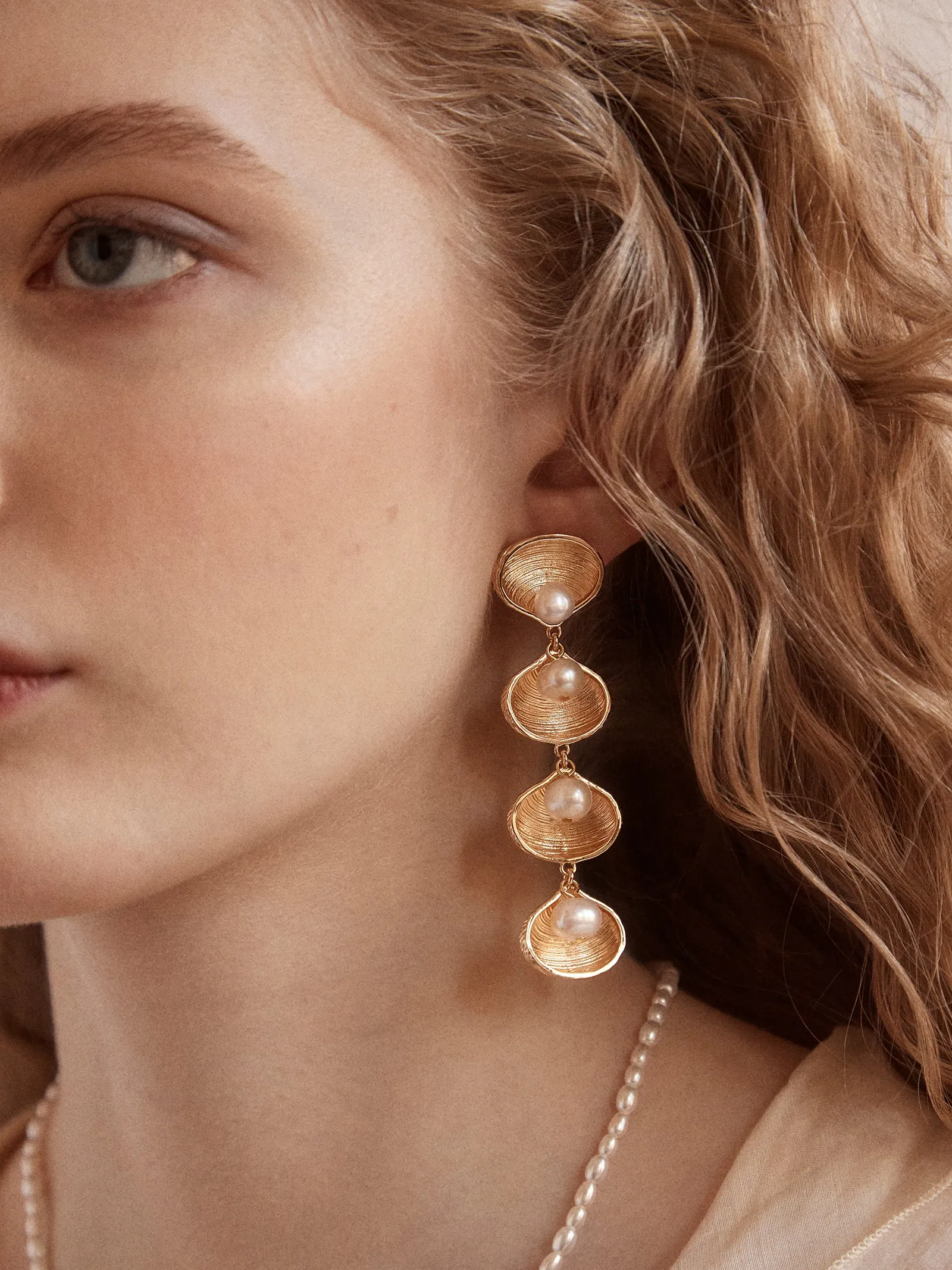 Calypso Seashell Earrings - Gold/Pearl sold by BaubleBar product image thumbnail 3