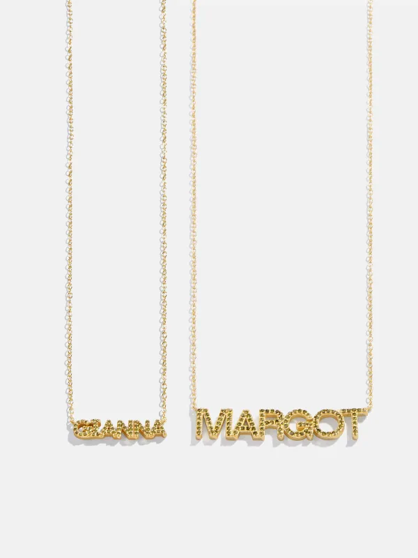 18K Gold Birthstone Custom Nameplate Necklace - Peridot sold by BaubleBar