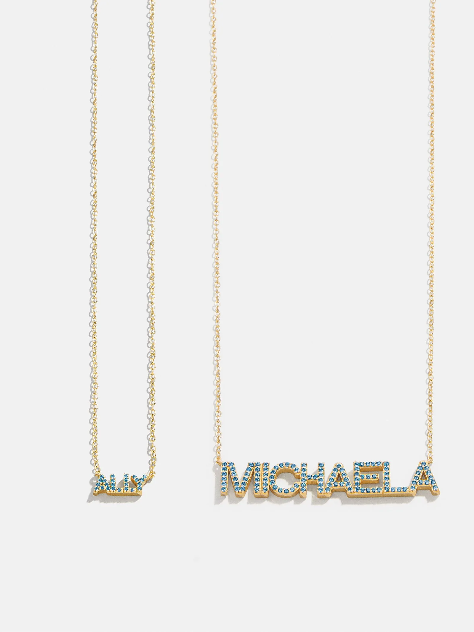 18K Gold Birthstone Custom Nameplate Necklace - Blue Zircon sold by BaubleBar