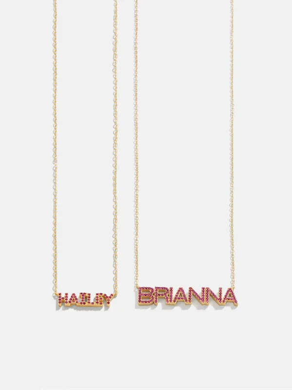 18K Gold Birthstone Custom Nameplate Necklace - Ruby sold by BaubleBar