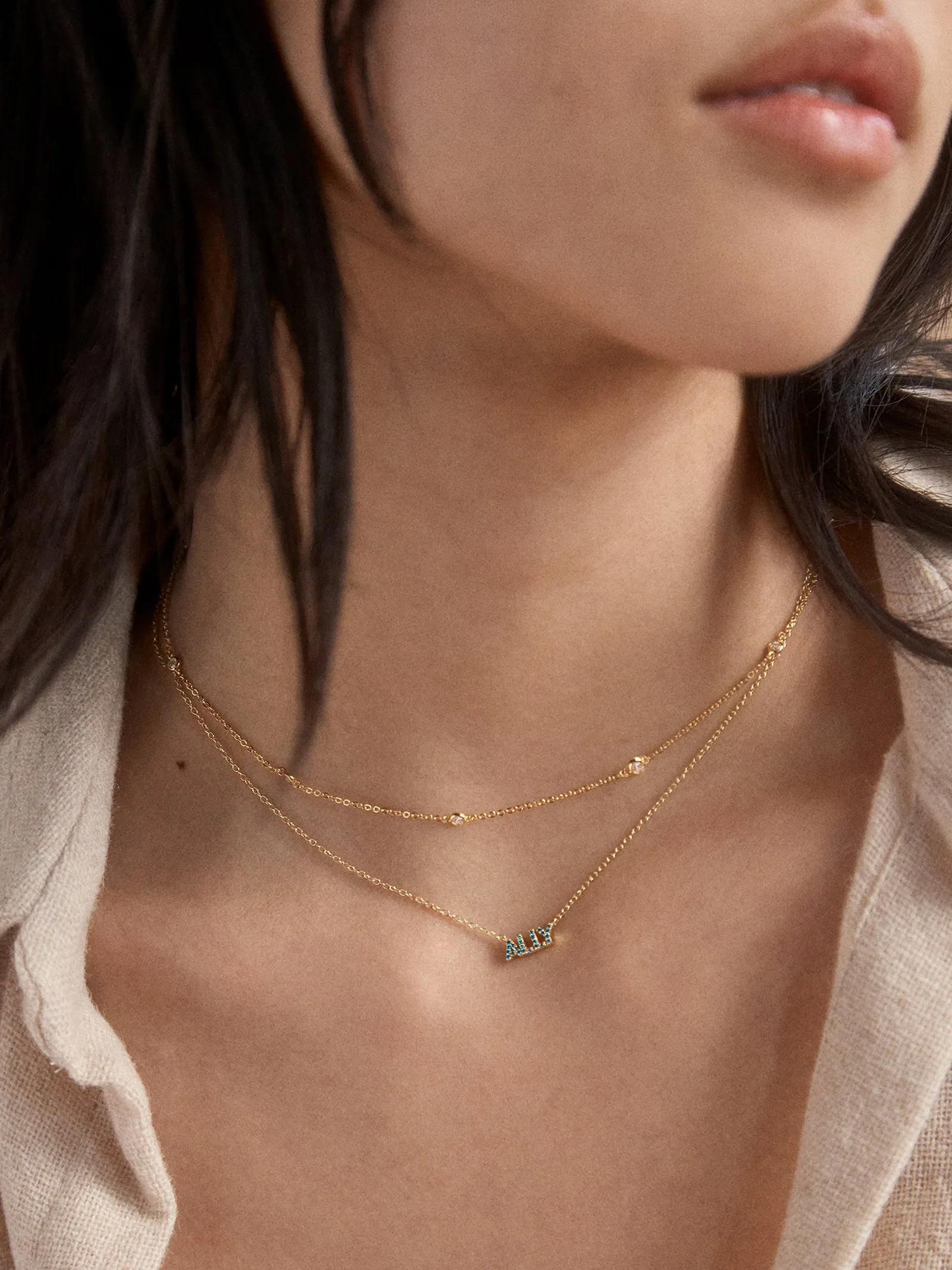 18K Gold Birthstone Custom Nameplate Necklace - Aquamarine sold by BaubleBar product image thumbnail 4