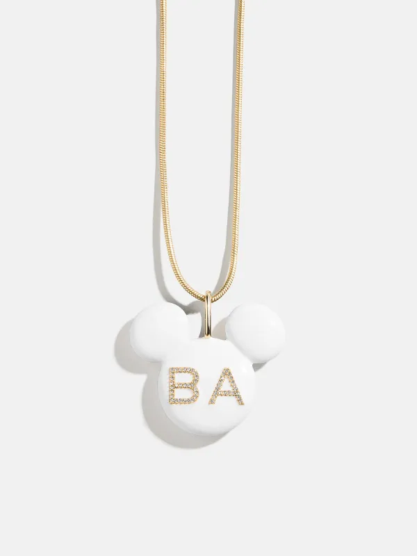 Disney Mickey Mouse Enamel Custom Initial Necklace - White sold by BaubleBar