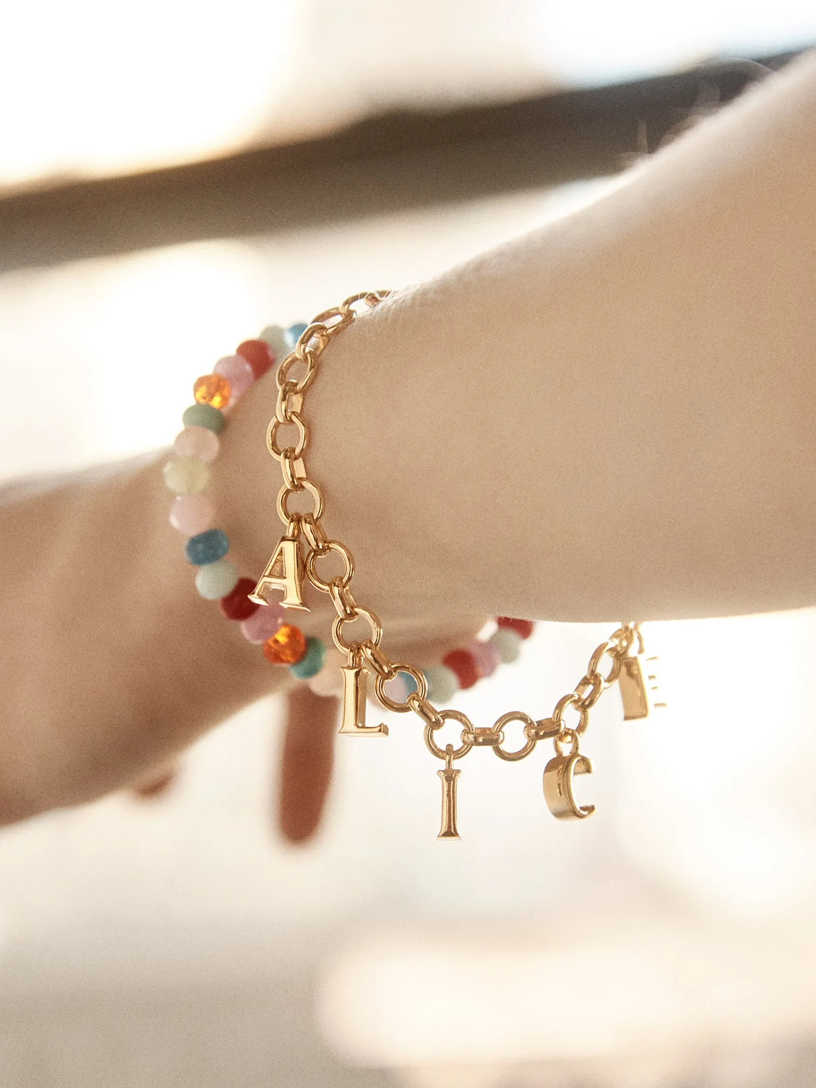Spaced Letter Custom Charm Bracelet - Gold sold by BaubleBar product image thumbnail 2