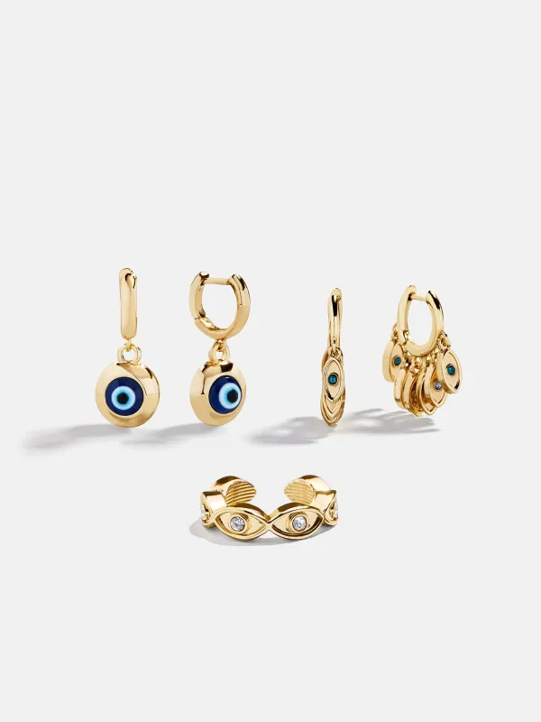 Evil Eye Earring Set - Gold/Blue sold by BaubleBar