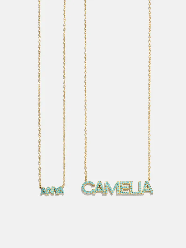 14K Gold Semi-Precious Custom Nameplate Necklace - Turquoise sold by BaubleBar