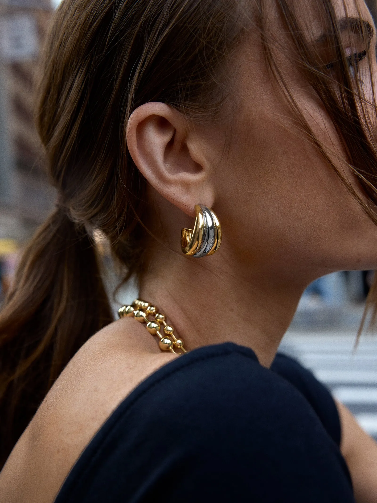Gina Hoop Earrings - Gold/Silver sold by BaubleBar product image thumbnail 2