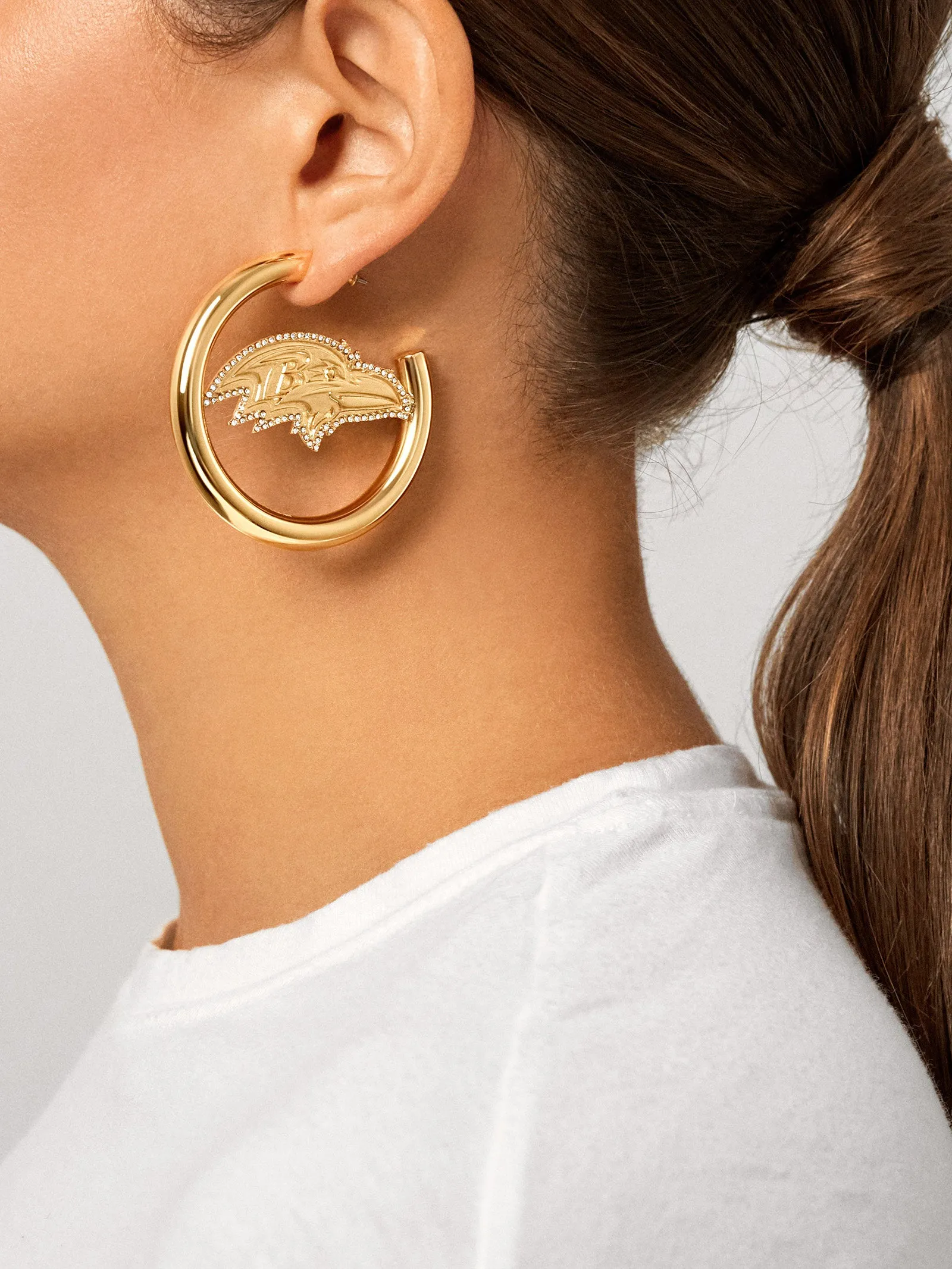 Baltimore Ravens NFL Logo Gold Hoops - Baltimore Ravens sold by BaubleBar product image thumbnail 2