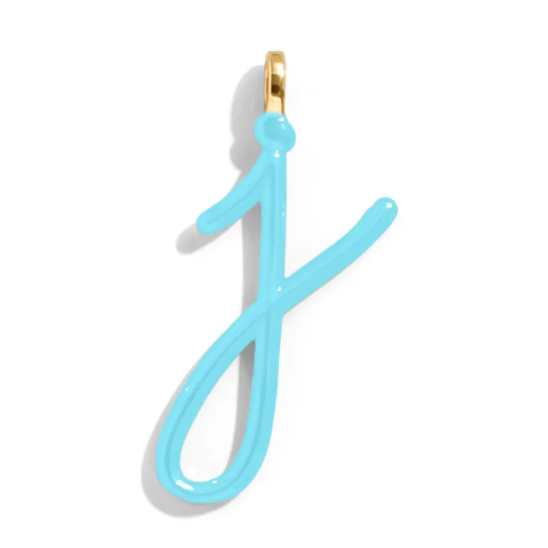 Custom Turquoise Enamel Script Letter Charm - J sold by BaubleBar