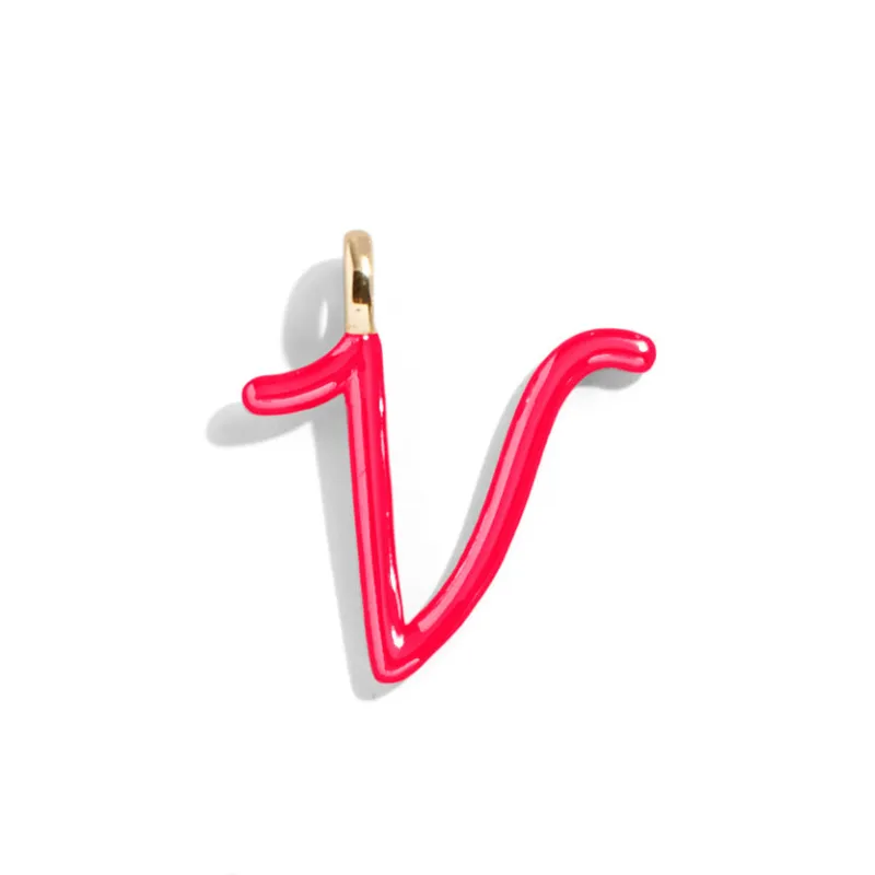 Custom Cherry Red Enamel Script Letter Charm - V sold by BaubleBar