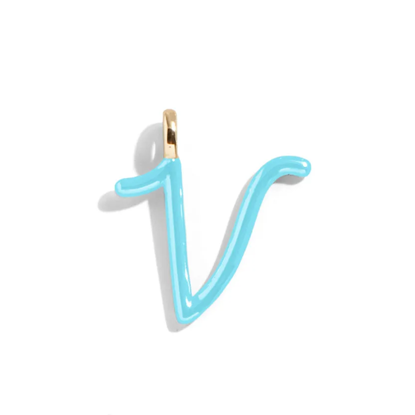 Custom Turquoise Enamel Script Letter Charm - V sold by BaubleBar
