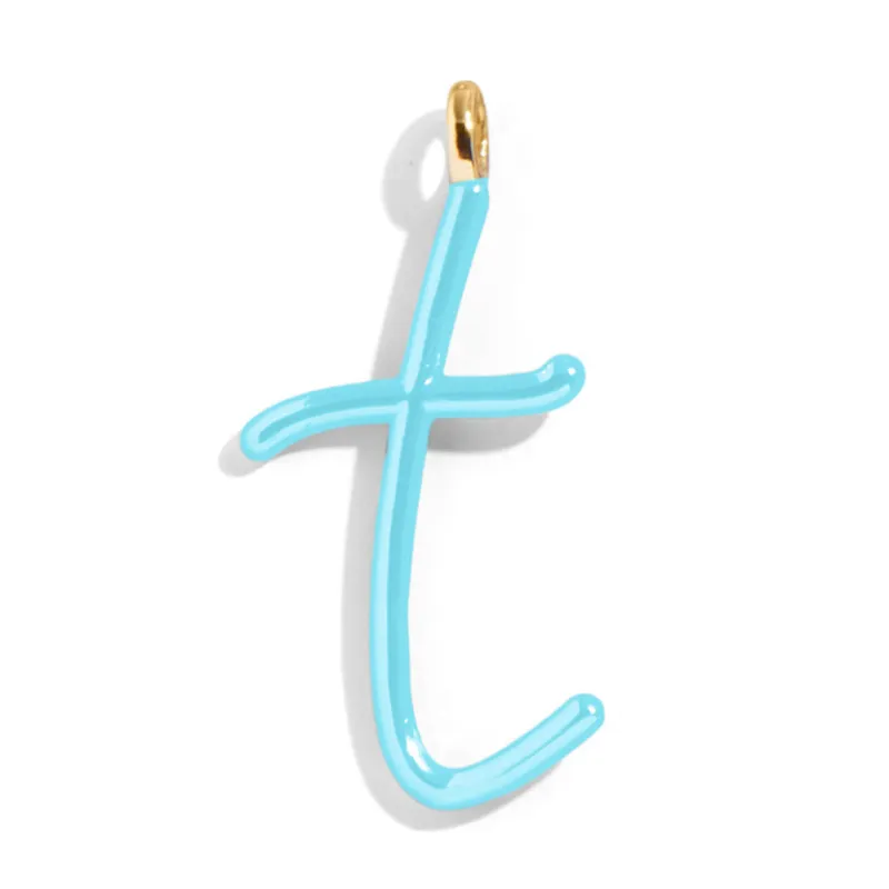 Custom Turquoise Enamel Script Letter Charm - T sold by BaubleBar
