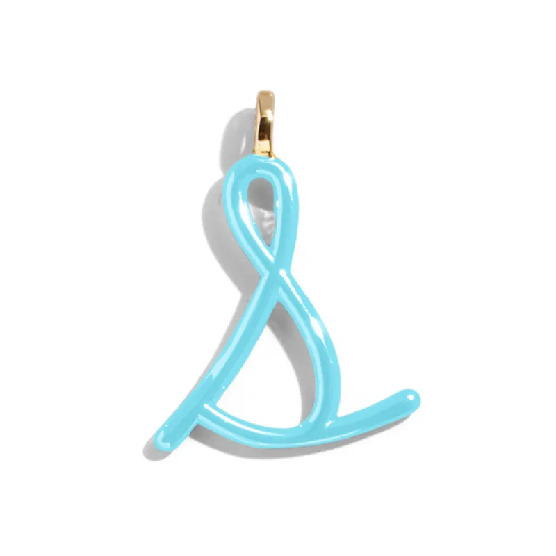 Custom Turquoise Enamel Script Letter Charm - S sold by BaubleBar
