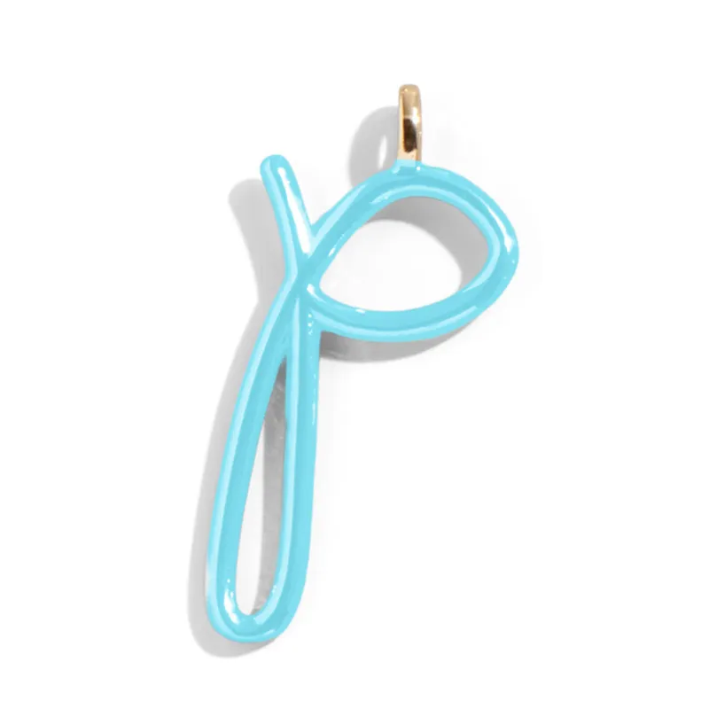Custom Turquoise Enamel Script Letter Charm - P sold by BaubleBar