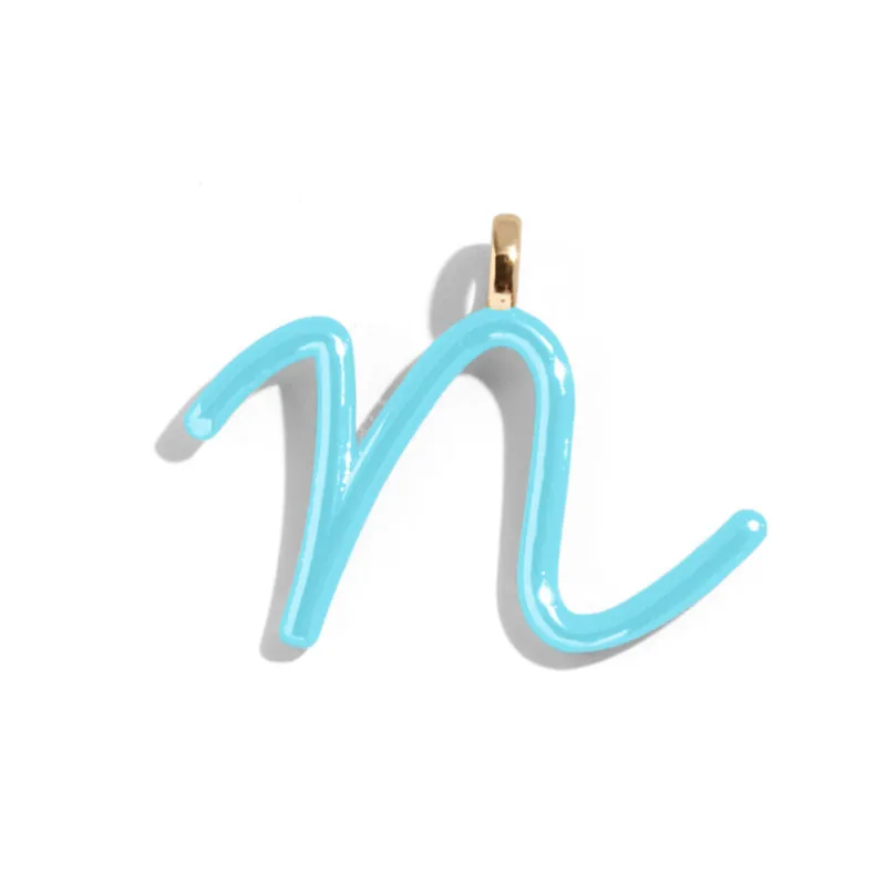 Custom Turquoise Enamel Script Letter Charm - N made by BaubleBar