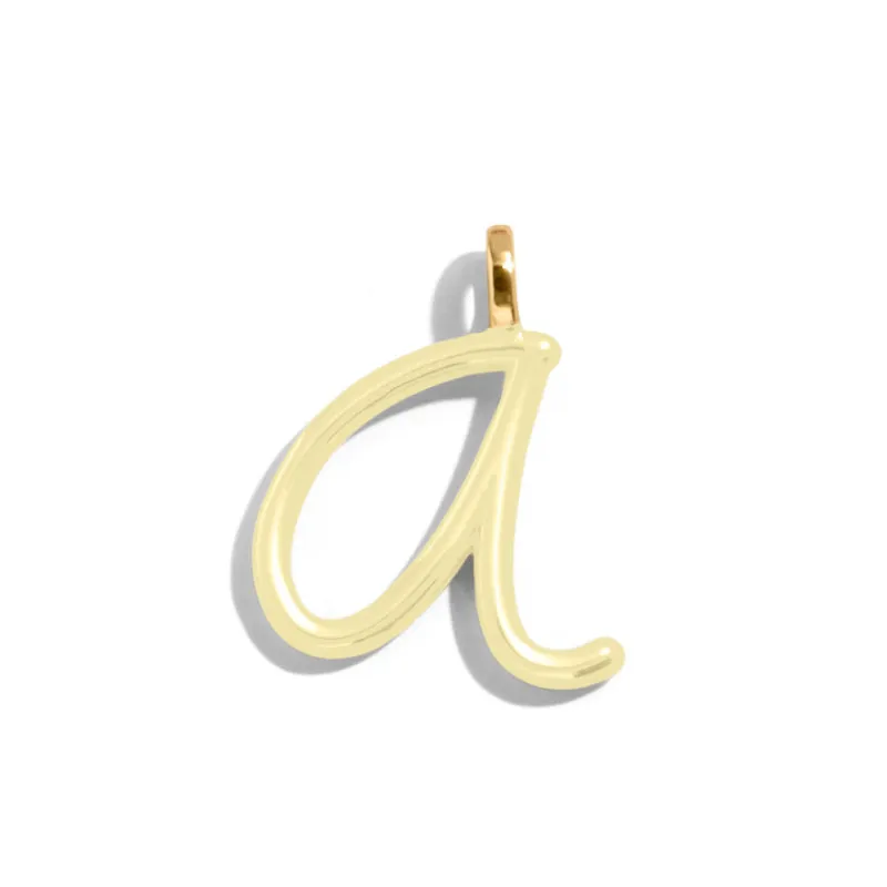 Custom Butter Yellow Enamel Script Letter Charm - A sold by BaubleBar