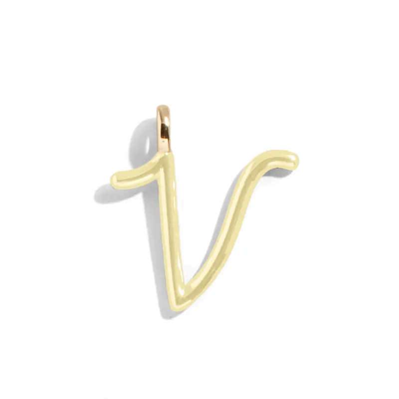 Custom Butter Yellow Enamel Script Letter Charm - V sold by BaubleBar