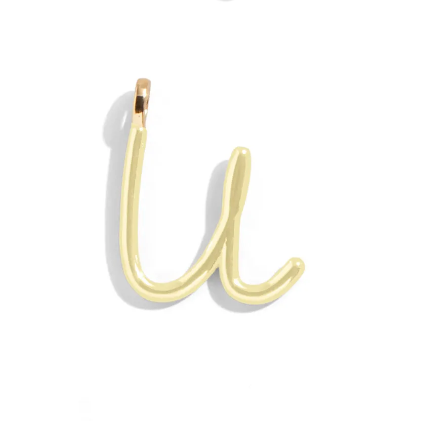 Custom Butter Yellow Enamel Script Letter Charm - U sold by BaubleBar