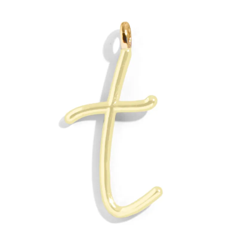 Custom Butter Yellow Enamel Script Letter Charm - T sold by BaubleBar