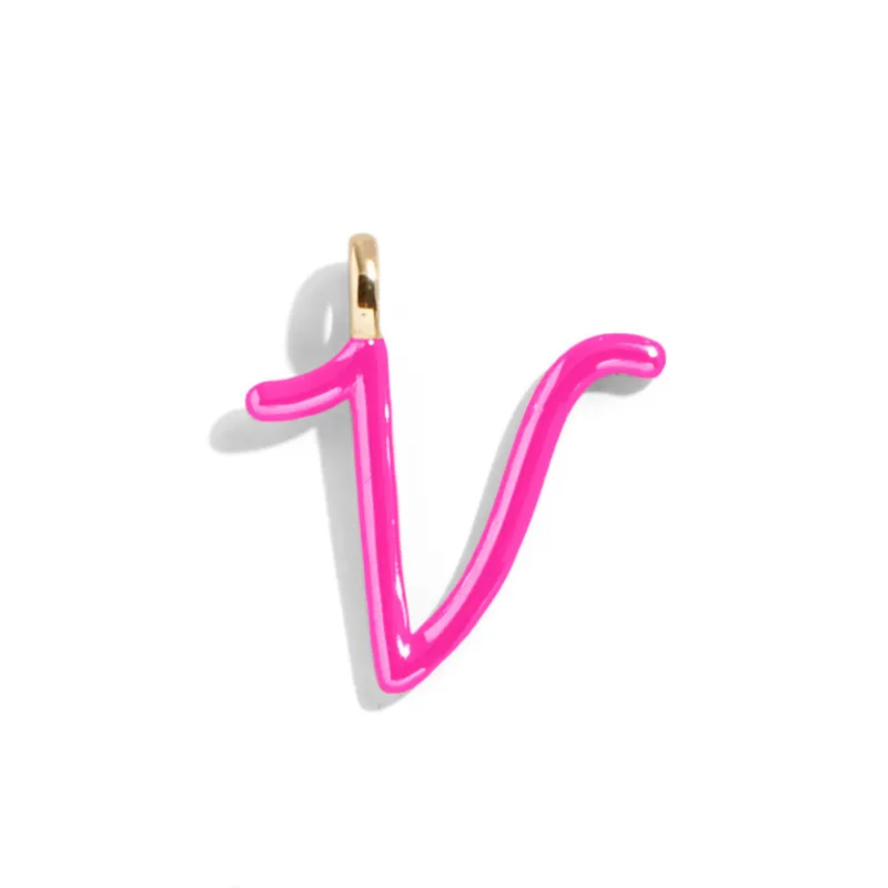 Custom Hot Pink Enamel Script Letter Charm - V sold by BaubleBar