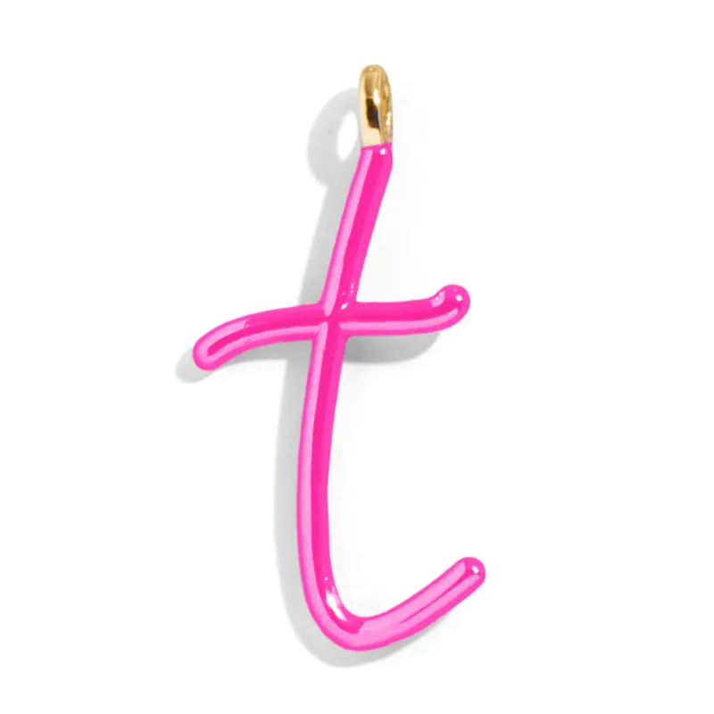 Custom Hot Pink Enamel Script Letter Charm - T sold by BaubleBar