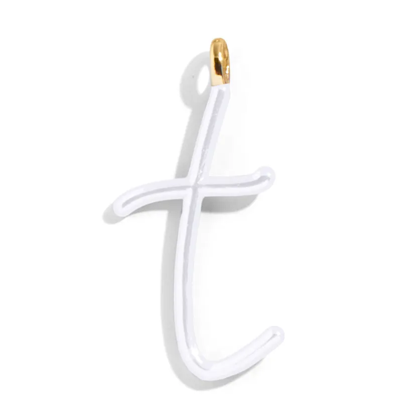Custom Pure White Enamel Script Letter Charm - T sold by BaubleBar