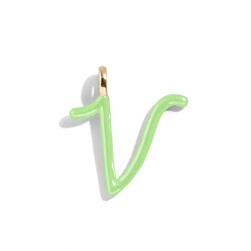 Custom Matcha Green Enamel Script Letter Charm - V sold by BaubleBar